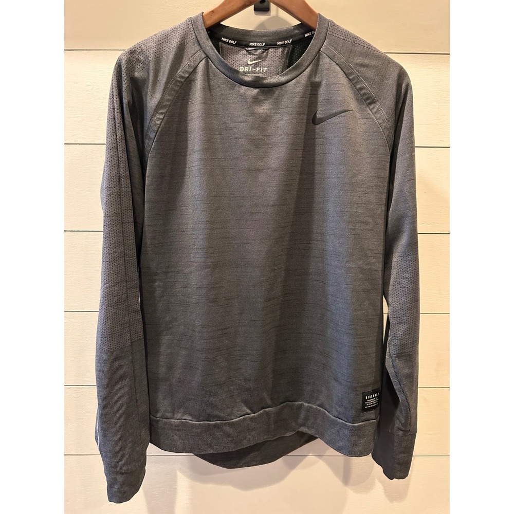 Nike Womens Long Sleeve Performance Training Top Gray Mesh Panel Crewneck XL